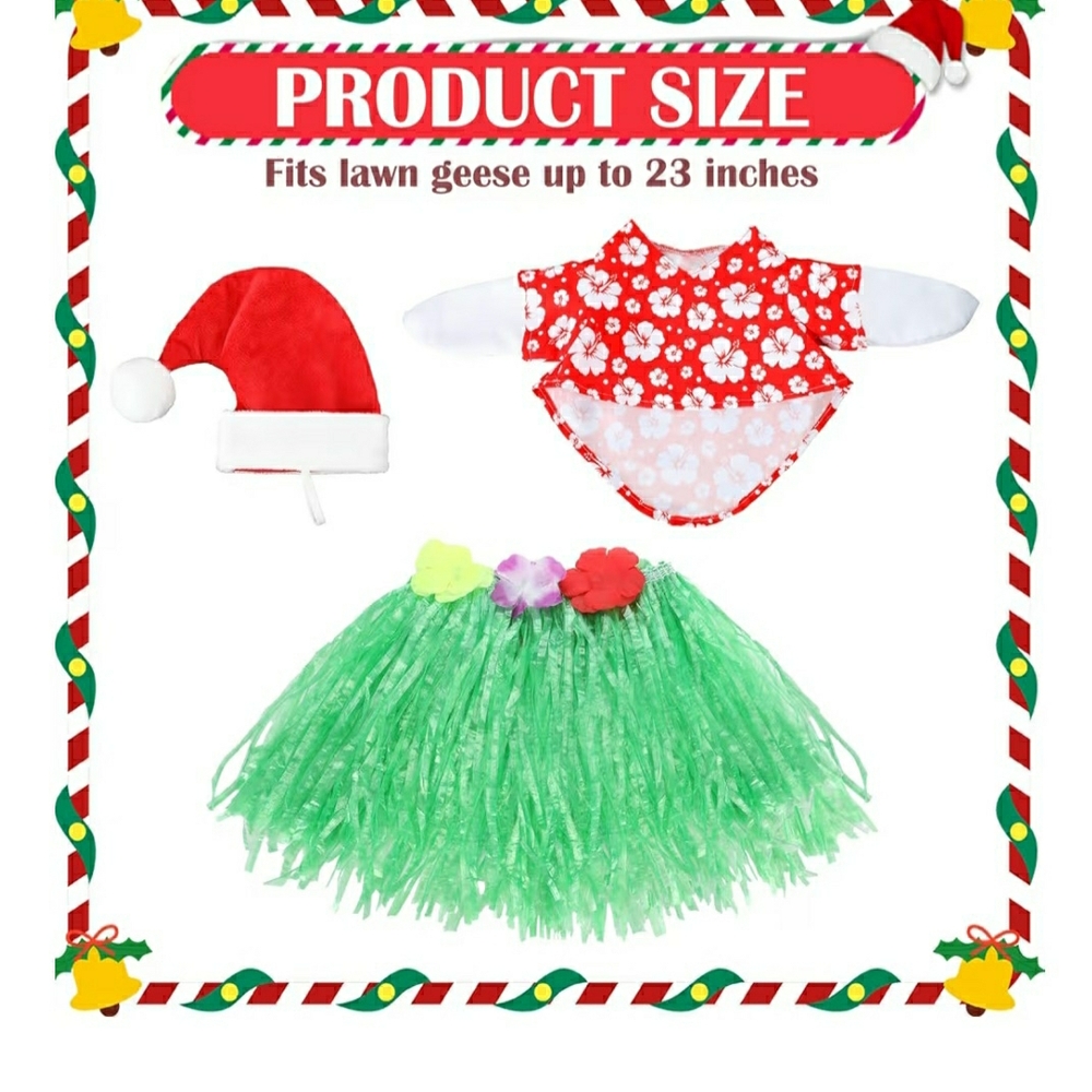 Festive Goose Outfit with Santa Hat and Grass Skirt